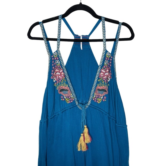 Free People Lovers Cove Embroidered Turquoise Mini Dress Large - Picture 9 of 16